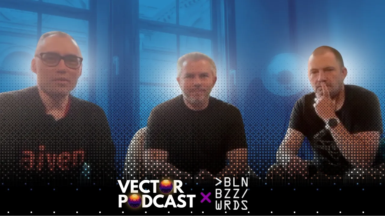 Doug Turnbull, Trey Grainger and Dmitry Kan recording the Vector Podcast at Berlin Buzzwords 2026